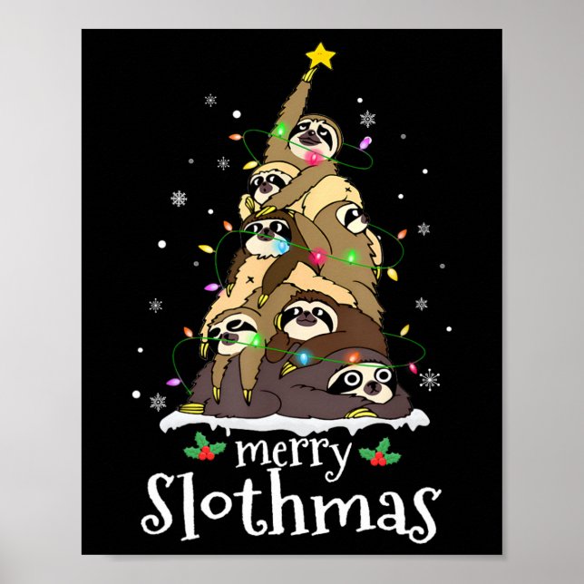Poster Joyeux Slothmas joli Noël Sloth Santa Hat Noël (Devant)