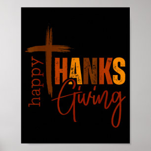 Poster Joyeux Thanksgiving Croix Chrétienne Dinde Citroui