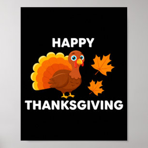Poster Joyeux thanksgiving dinde feuilles d'automne vacan