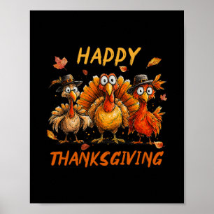 Poster Joyeux Thanksgiving Drôle Dinde Famille Dîner Que