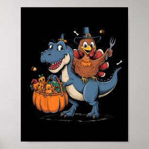 Poster Joyeux Thanksgiving Enfants Dinde Drôle à Cheval s