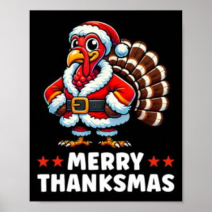 Poster Joyeux Thanksmas Thanksgiving Turquie Noël Drôle