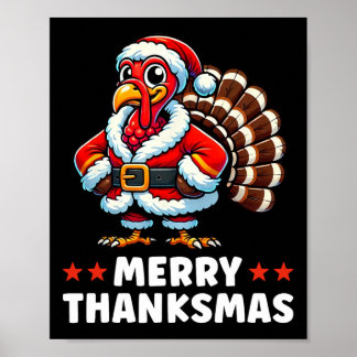 Poster Joyeux Thanksmas Thanksgiving Turquie Noël Drôle