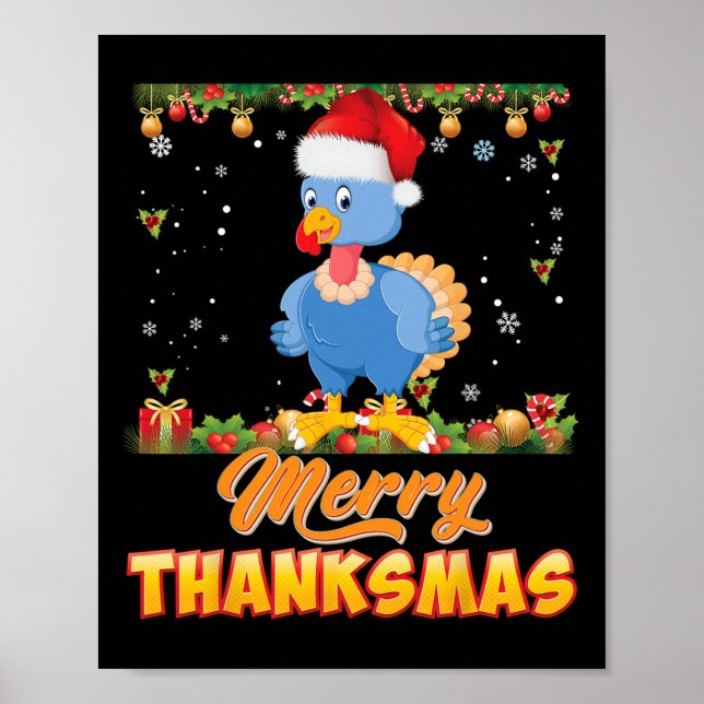 Poster Joyeux Thanksmas Turquie Père Noël Elf Thanksgivin (Devant)