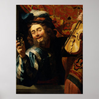 Poster 'Joyeux violoniste avec verre à vin'