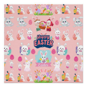 Poster Joyeux voeux de Pâques - Motif Funny Bunny Pâques