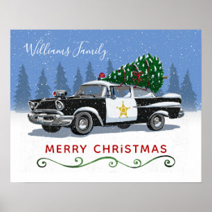 Poster Joyeux voiture de police vintage Nom du monogramme