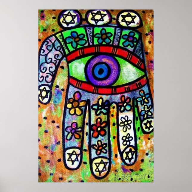 Poster Judaica Batik Garden Oasis Hamsa (Devant)