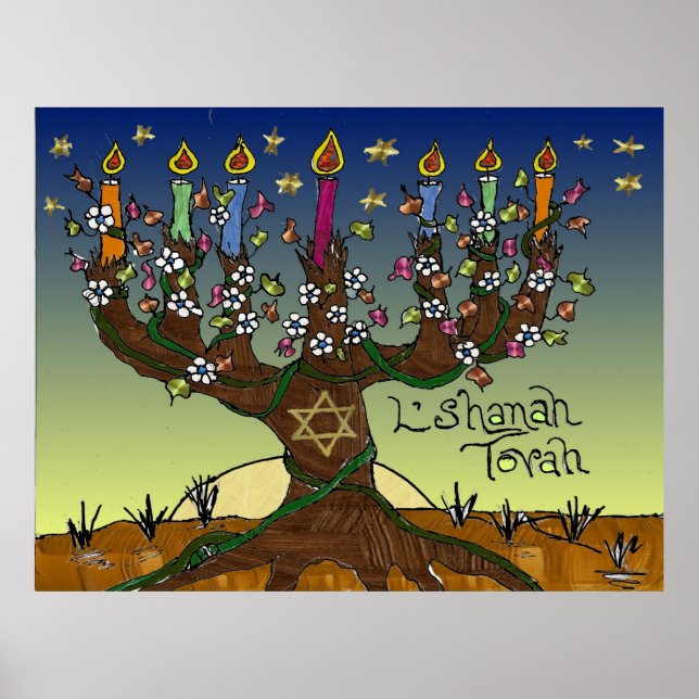 Poster Judaica L'shanah Tovah Arbre De Vie Imprimer Poste (Devant)