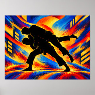 Poster Judokas effectuant une silhouette de projection de