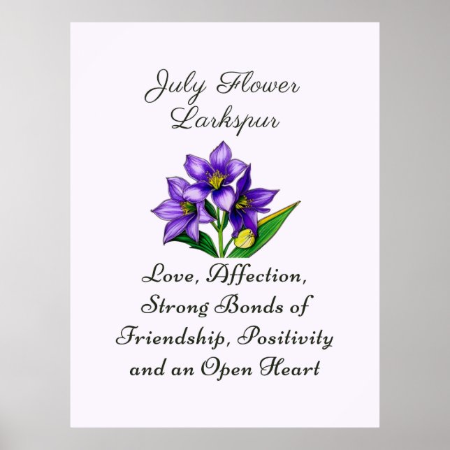 Poster Juillet Mois de naissance Fleur Larkspur Floral Ar (Devant)