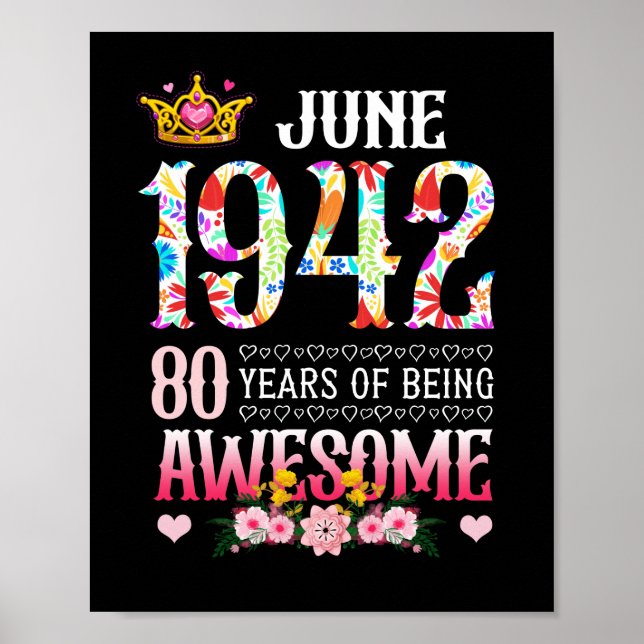 Poster Juin 1942 80e anniversaire 80 ans étonnant Floral (Devant)