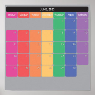 Poster Juin 2023 calendrier planificateur jours couleur