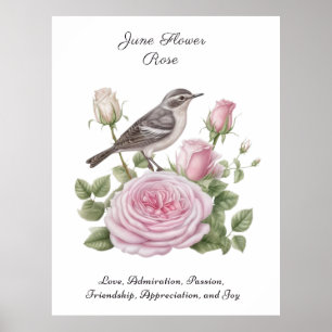 Poster Juin Mois de naissance Fleur Rose Élégant Annivers