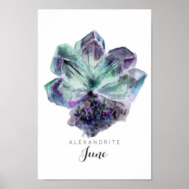 Poster Juin Pierre de naissance - Aquarelle Alexandrite | (Devant)