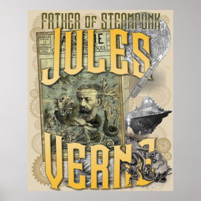 Poster Jules Verne Père de Steampunk (Devant)