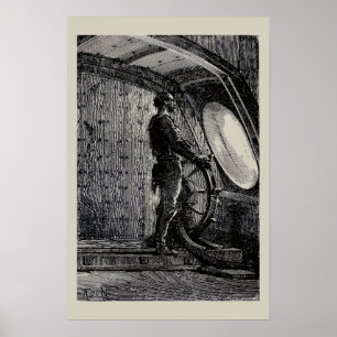 Poster Jules Verne's Captain Nemo Steering The Nautilus