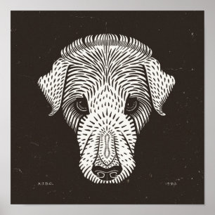 Poster Julie De Graag Vintage Chien Art noir et blanc