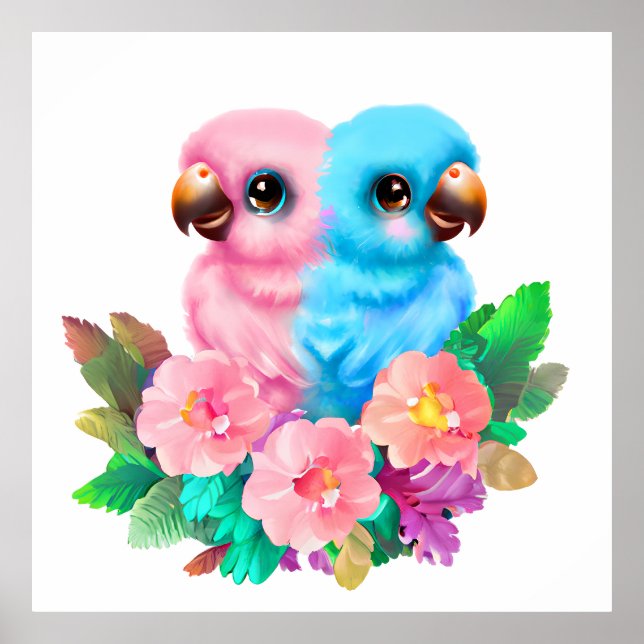 Poster Jumeaux de perroquets pour bébés (Devant)