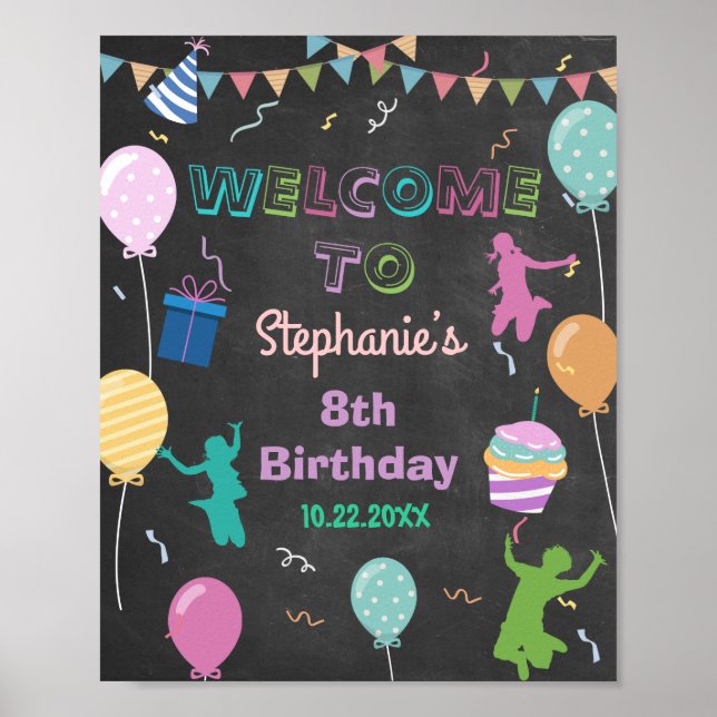 Poster Jump Birthday Chalkboard Kid Trampoline Bienvenue (Devant)