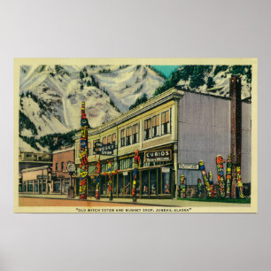 Poster Juneau, Alaska Vue de l'ancien totem de sorcière e