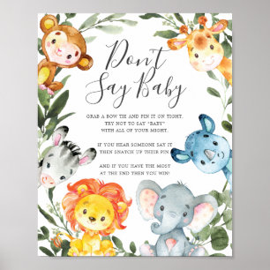 Poster Jungle Animals Baby Shower Don't Say Baby Sign