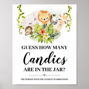 Poster Jungle Animas Combien de Candies Baby shower Jeu