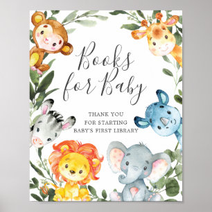 Poster Jungle Animaux Baby shower Livres Pour Bébé Signal