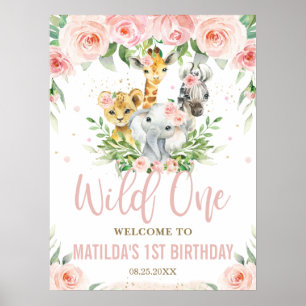 Poster Jungle Animaux Blush Floral Wild Un 1er Bienvenue