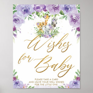 Poster Jungle Animaux Purple Floral Voeux pour bébé