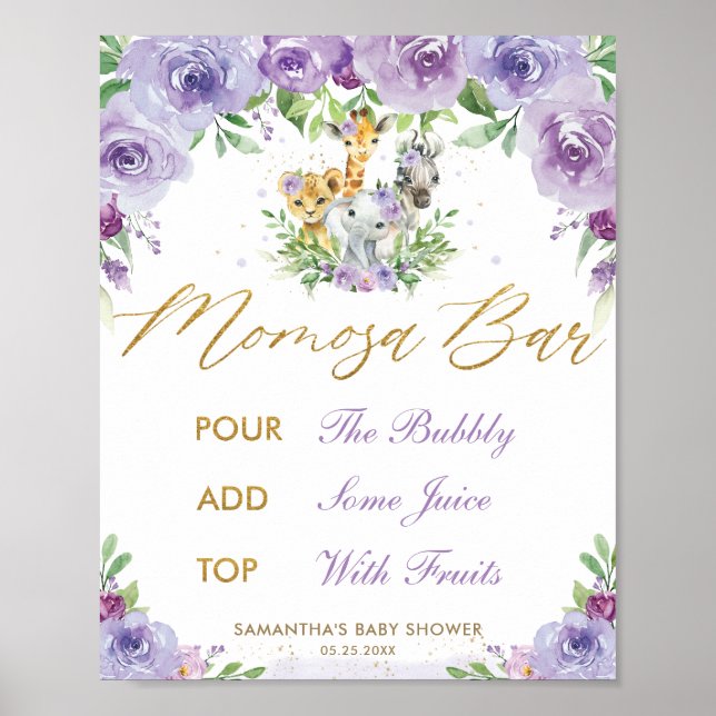 Poster Jungle Animaux Safari Purple Floral Momosa Bar (Devant)