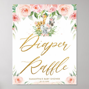 Poster Jungle Animaux Safari Rose floral Déchets Raffle