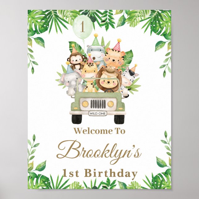 Poster Jungle Animaux Safari Voiture Aventure Bienvenue (Devant)