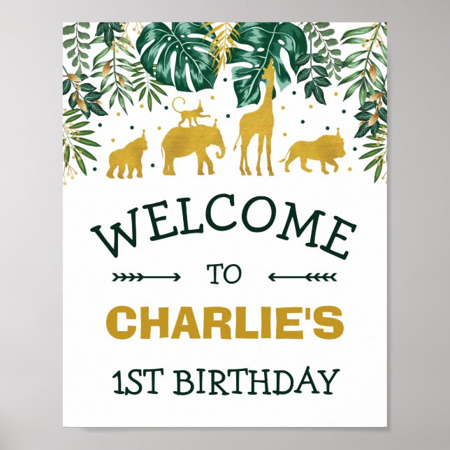 Poster Jungle Animaux SAUVAGE UN Fête Tropical Bienvenue (Devant)