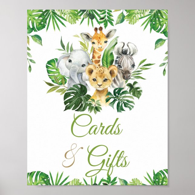 Poster Jungle Animaux Végétation Baby shower Cartes & Cad (Devant)