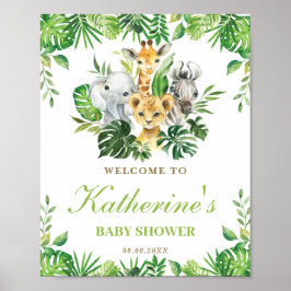 Poster Jungle Animaux Végétation Baby shower Garçon Bienv