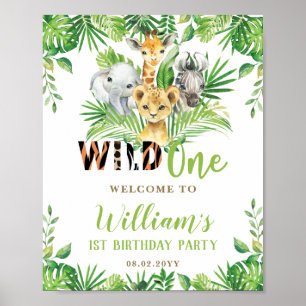 Poster Jungle Animaux Végétation Sauvage Un Anniversaire