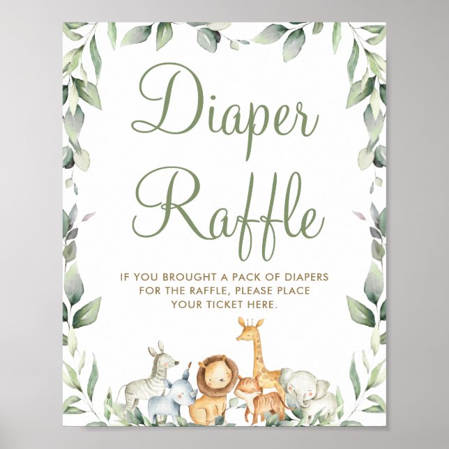 Poster Jungle Animaux Verdure Baby shower Déchets Raffle (Devant)