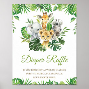 Poster Jungle Animaux Verdure Baby shower Déchets Raffle