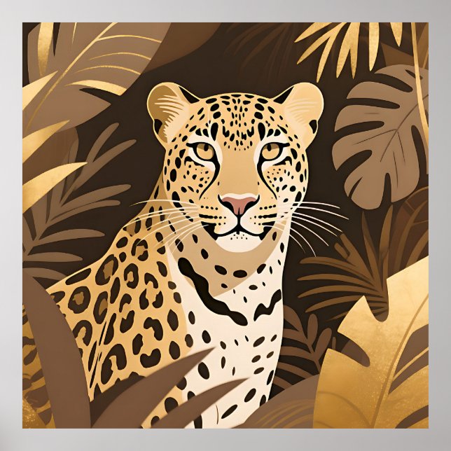 Poster Jungle Bohème Léopard Doré Faune  (Devant)