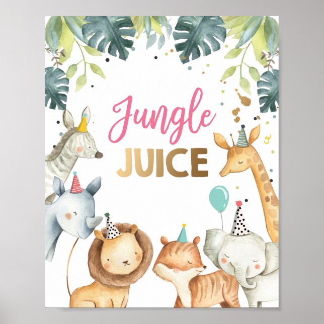 Poster Jungle Jus Safari Animaux Fille sauvage Anniversai (Devant)