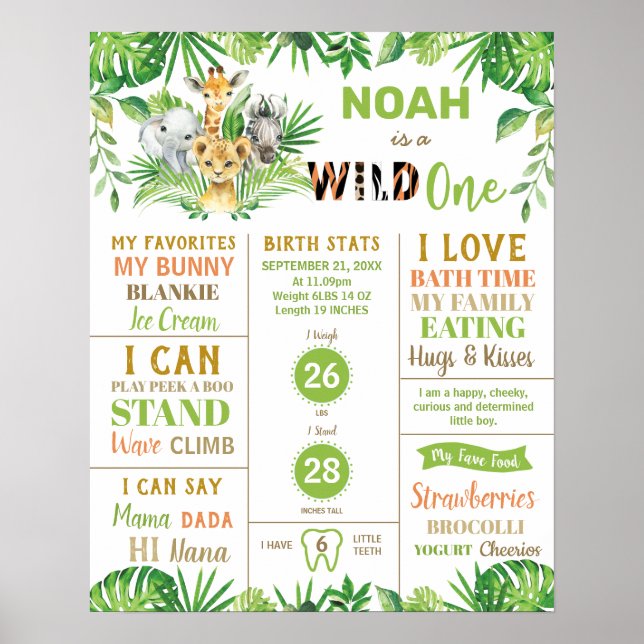 Poster Jungle Safari 1er anniversaire Jalon Statistiques  (Devant)