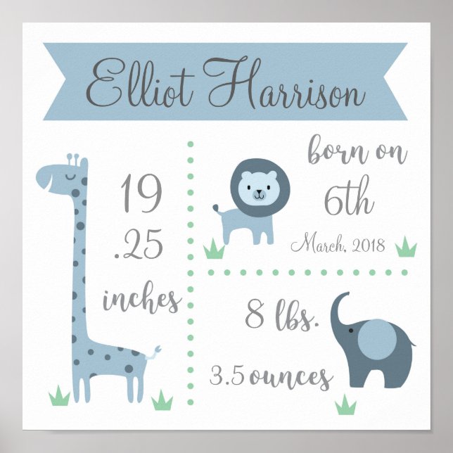 Poster Jungle Safari Baby Stats (Devant)