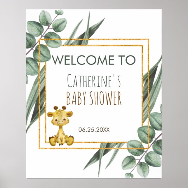 Poster Jungle Safari Giraffe Baby shower Bienvenue (Devant)