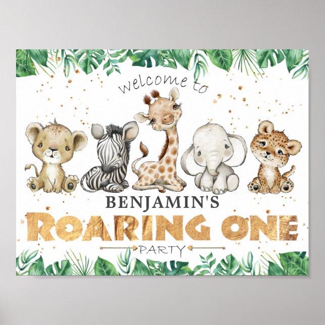 Poster Jungle Safari Roaring Un 1er anniversaire (Devant)