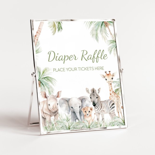 Poster Jungle Safari Wild One Animaux Déchets Raffle (Jungle Safari Animals Wild One Baby Shower Diaper Raffle Sign)