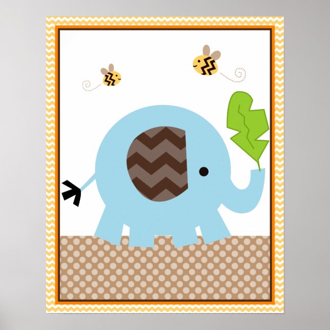 Poster Jungle Stack Elephant Baby Nursery Art (Devant)