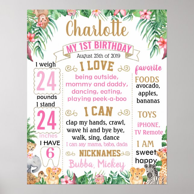 Poster Jungle Zoo Safari Animaux Table d'anniversaire (Devant)