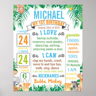 Poster Jungle Zoo Safari Animaux Wild un anniversaire