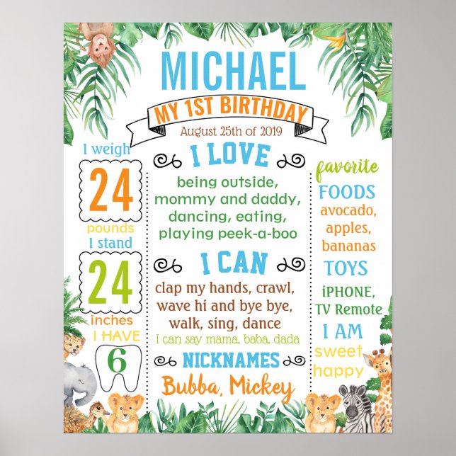 Poster Jungle Zoo Safari Animaux Wild un anniversaire (Devant)